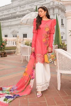 Brand new. 100% Original Maria B Luxe Lawn Main Teri Aan D-2207-A. Please read the notes below carefully before placing the order. Fabric details. * Embroidered Lawn Front and Sleeve * Printed Back * Printed Trouser * 100% Pure Chinese Silk Printed Dupatta * Embroidered Organza Ghera Lace * Embroidered Organza Sleeve Lace * Embroidered Organza Neckline Lace * Imported French Shoulder Lace Note: 1) Please select the preferred size from the list or message me if you would like custom made. 2) Size chart is mentioned in the listing pictures. 3) If you choose to purchase the suit in the form of unstitched fabric, you will receive the fabric that is mentioned under fabric details. No extra accessories (faux pearls, beads, laces etc.) will be included in the package. 4) This suit has a longer ha Maria B Collection, Maria B Lawn, Kameez Design, Latest Pakistani Fashion, Designer Salwar Kameez, Eid Outfits, Pakistani Lawn Suits, Organza Sleeves, Chinese Silk