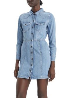 Elevate your casual style with the Flynn Western Dress from Levi's. Pair it with your favorite sneakers for an easy everyday look. | Levi's Women's Flynn Western Dress, X-Large Western Dress, Levis Women, Denim Cotton, Western Dresses, Everyday Look, Casual Style, Dress With Sneakers, Levi's, Casual Dresses