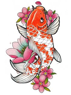 a koi fish with flowers on it's back