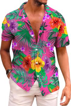 PRICES MAY VARY. Comfortable Material: Quality Polyester hawaiian shirts features with Quick Dry, Colorful, Durable and Silk Softness, essential casual wear for the summer. Perfect Design: Short sleeve, button closure, Front Pocket. The casual beach shirts can be paired with beach shorts, casual pants, jeans, sunglasses, sun hats, etc. to create a summer beach outfits. Multiple Occasion: Mens hawaiian shirts suitable for daily life, casual, outdoor activities, beach, Hawaii, vacation, easily cre Green Floral Print Hawaiian Shirt For Summer, Summer Hawaiian Button-up Shirt For Vacation, Summer Hawaiian Printed Button-up Shirt, Summer Vacation Hawaiian Button-up Shirt, Collared Hawaiian Shirt With Floral Print For Summer, Beach Season Printed Button-up Shirt, Printed Button-up Shirt For Beach Season, Green Button-up Hawaiian Shirt For Beach, Collared Camp Shirt With Hibiscus Print For Summer