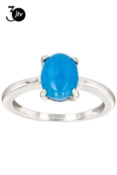 Pre-Owned Pacific Style��� 9x7mm Oval Cabochon Blue Jadeite Rhodium Over Silver Solitaire Ring. Measures approximately .27"L x .35"W. Not sizeable. .  This product may be a customer return, vendor sample, or on-air display and is not in its originally manufactured condition.  It may not be new.  In some instances, these items are repackaged by JTV. Oval Cabochon, Solitaire Ring, Sterling Silver, Ring, Silver, Blue