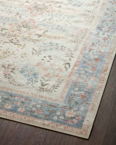 Rifle Paper Co. x Loloi Palais PAL-04 Floral / Botanical Area Rugs | Rugs Direct Rugs Pastel Colors, Cream Rugs For Bedroom, French Cottage Rug, Blue Dining Room Rug, Cute Rugs For Dorm Rooms, Farmhouse Cottage Core, Cottage Style Rugs, Living Room Rug Aesthetic, Cottage Core Rugs