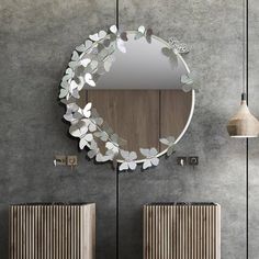 a mirror and radiator in a bathroom