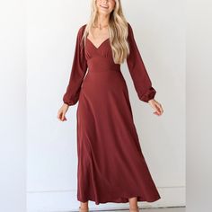 Burnt Red Color Long Sleeve Maxi Dress From A Boutique. New With Tags, Just Missed The Return Window. Solid Color Maxi Dress For Fall Date Night, Burgundy V-neck Dresses For Brunch, Red Solid Color Midi Dress For Date Night, Solid Color Maxi Dress For Fall Brunch, Solid Maxi Dress For Fall Brunch, Spring Red Solid Color Maxi Dress, Chic Red Solid Color Midi Dress, Red Solid Color Maxi Dress For Spring, Red Solid Color Spring Maxi Dress