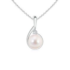 Designed with a curved metal loop around the spherical Akoya cultured pearl, this is a truly classic pendant in silver. The round diamond delicately set between the pearl and the bale twinkles away. Garner a lot of compliments by introducing this pearl pendant to your fine jewelry box . Loop Pendant, Akoya Pearls, The Pearl, Cultured Pearls, Pearl Pendant, Round Diamond, Round Diamonds, Jewelry Box, Pearl Necklace