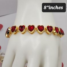 Heart Red Color Bracelet Stainless Steel 8"Inches Gold Heart Bracelet For Valentine's Day Party, Gold Heart Bracelet For Mother's Day Party, Valentine's Day Heart Cut Diamond Bracelet, Adjustable Red Bracelets For Anniversary, Heart-shaped Bracelet For Valentine's Day Party, Heart Bracelet For Valentine's Day Party, Valentine's Day Heart Bracelet For Party, Adjustable Heart Charm Bracelet For Party, Adjustable Bracelets For Valentine's Day Party