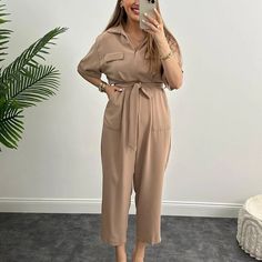 Women's all Match Jumpsuits Adjusted Tie Overall Loose Short Sleeve Jumpsuit Trendy Collared Jumpsuits And Rompers For Summer, Chic Collared Jumpsuits And Rompers, Chic Collared Jumpsuits And Rompers For Summer, Casual Collared Belted Jumpsuits And Rompers, Casual Belted Collared Jumpsuits And Rompers, Trendy Collared Jumpsuits And Rompers For Workwear, Collared Jumpsuit With Pockets For Day Out, Collared Jumpsuits And Rompers With Pockets For Day Out, Collared Jumpsuits And Rompers With Pockets For Summer