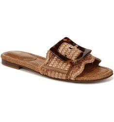 Sam Edelman Bambi Raffia Buckle Slide Sandal (Women) | Nordstrom Chic Sandals With Tang Buckle For Vacation, Luxury Summer Slides With Tang Buckle, Beach Slides With Tang Buckle, Chic Summer Slides With Tang Buckle, Elegant Brown Slides For Beach, Elegant Brown Beach Slides, Slide Shoes, Woven Raffia, Women's Mules