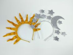 Set of Original headbands Gold Sun and Silver Moon Halloween glitter crown | eBay Sun And Moon Theme Party, Sun And Moon Birthday Party, Sun Headpiece, Avatar Tiktok, Sun Headband, Moon Headpiece, Sun Costume, Sun And Moon Costume, Sun Crown