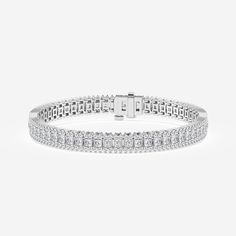 6 ctw Princess Lab Grown Diamond Railroad Fashion Bracelet - 8 Inches Platinum F, VS2 Luxury White Platinum Bracelets, White Diamond Bracelet In Platinum Luxury Style, Luxury White Diamond Bracelet With Brilliant Cut, Classic White Tennis Bracelet With Pave Setting, Luxury White Diamond Bracelets, Classic White Bracelet With Pave Setting, White Classic Bracelet With Pave Setting, Luxury White Diamond Round Cut Bracelet, White Platinum Tennis Bracelet With 17 Jewels