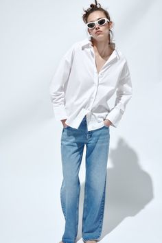 POPLIN SHIRT - White | ZARA United States Zara Trends, Poplin Shirt, Zara United States, Shirt White, Collar Shirts, Blue And White, Zara, United States, V Neck