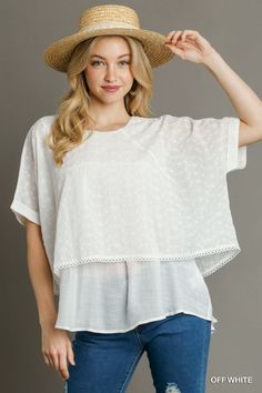 our airy bliss eyelet top is a delightful fusion of comfort and elegance. crafted from 100% cotton, this top boasts a round neck and layered design adorned with charming eyelet detailing. the short folded sleeves add a touch of casual sophistication, perfect for any occasion. designed with a relaxed fit, it offers both style and comfort for everyday wear. elevate your summer wardrobe with this breezy and chic essential. fabric contents & fit notes: • model is 5'9" and is wearing a small. • all m Folded Sleeves, How To Fold Sleeves, Eyelet Blouse, Eyelet Top, Layered Design, Midi Maxi Dress, Layers Design, Summer Wardrobe, Winter Collection