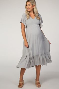 Lavender Smocked Ruffle Maternity Dress – PinkBlush Casual Maternity Dresses With Ruched Detail, Solid V-neck Maternity Dress, Maternity Short Sleeve Dresses With Smocked Back, Maternity Dresses With Smocked Back And Short Sleeves, Maternity Midi Dress With Smocked Back, Casual Maternity Dress With Smocked Back, Ruched V-neck Maternity Dress, Spring Maternity Dress With Ruffle Hem, Maternity Dresses With Smocked Back And Flowy Fit