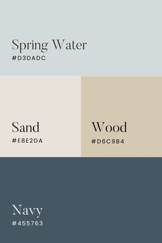 the logo for sand, wood and navy is shown in three different color palettes