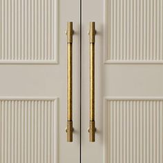 two white doors with gold handles on them