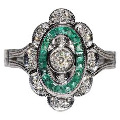 In very good condition. Total weight is 7 grams. Totally is diamond 0.65 ct. The diamond is has H-I color and vvs-vs clarity. Totally is emerald 0.55 ct. Ring size is US 7 We can make any size. Box is not included. Please contact for any questions. Emerald Ring Vintage, Vintage Cocktail Ring, Vintage Cocktail, Emerald Stone, Gorgeous Jewelry, Stone Cuts, Natural Ruby, Emerald Ring, Cluster Ring