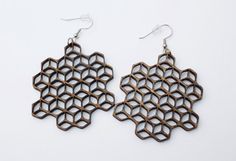 Geometric Hexagon Wooden Earrings, Rustic, Laser Cut, bridal earrings, handmade, birthday, bridesmai Brown Geometric Earrings Gift, Brown Geometric Earrings As Gift, Handmade Geometric Earrings For Gift, Wooden Earrings, Bridesmaid Earrings, Bridal Earrings, Earrings Handmade, Honeycomb, Evening Wear