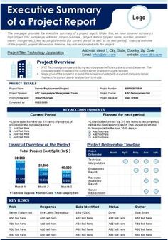 the executive project report is shown in blue and white, as well as an image of a