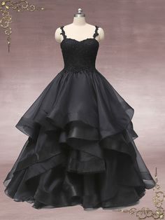 Beautiful black ball gown style wedding dress with beaded lace bodice and ruffle skirt, hemmed with wide horse hair edge. Photoed in black , but can also be made in all ivory or white. Working Time: 8-10 weeks Rush Order please inquire prior to order. Custom Designs We specialize in custom design services.If there's a dress you like and it's not on our website,you're more than welcome to email us a picture of the dress for a quote. Black White Wedding Dress, Modest Lace Wedding Dresses, Black Lace Wedding Dress, Oc Clothes, Black Lace Wedding, Black Ball Gown, Skull Wedding, Ruffle Wedding Dress, Goth Wedding