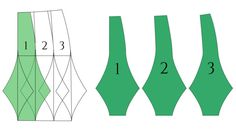 three different types of green ties with numbers on each side and the same size as shown below