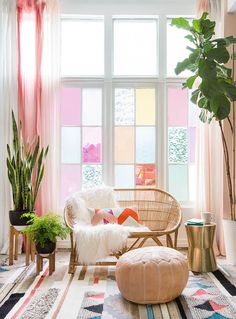 a living room filled with lots of plants and furniture