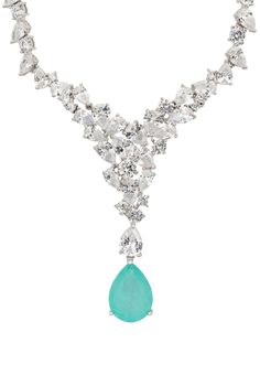 The Lydia Statement Necklace in Paraiba Tourmaline Silver is a breathtaking piece of jewelry that epitomizes elegance and brilliance. Crafted with 925 sterling silver and weighing 45.5 grams, this exquisite necklace is adorned with simulated diamonds from end to end, culminating in a striking triangular formation at the front. At the tip of this dazzling triangle hangs a teardrop-shaped lab-grown Paraiba Tourmaline, the birthstone for October, adding a touch of vibrant colour and profound signif Luxury Pear-shaped Emerald Gemstone Necklace, Formal Drop Emerald Gemstone Necklace, Luxury Teardrop Emerald Necklace With 17 Jewels, Briolette Emerald Necklace For Formal Occasions, Luxury Drop Multi-stone Jewelry, Formal Multi-stone Drop Jewelry, Formal Emerald Briolette Necklace, Formal Briolette Emerald Necklace, Teardrop Emerald Gemstone Necklace For Formal Occasions