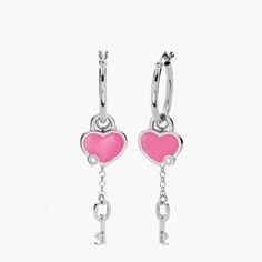 Safety PolicyCare InstructionsIntroducing the Heart On Lock Hoop Earrings with Diamonds in Silver, a stunning collaboration between Oak and Luna and renowned designer Natasha Zinko. Choose between bold Black or playful Pink enamel hearts adorned with exquisite diamond, accompanied by a charming key. These earrings effortlessly blend chic style with fashion-forward elegance, making a bold statement that's both captivating and on-trend. Unlock the secret to unparalleled glamour with this unique ac Oak And Luna, Hoop Earrings With Diamonds, Lock Earrings, Natasha Zinko, Traditional Diamond, Pink Enamel, Ceramic Coating, Bold Black, Heart On