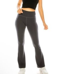 Surround yourself with fashion and comfort in our gray flared leg yoga pants for Women. Specifically crafted to keep you feeling great and looking slim, these high waist athletic pants are perfect for everyday activewear. Crafted with a moisture-wicking fabric and 4-way stretch, these pants provide superior comfort and flexibility. With two side pockets and versatile styling, you can hit the gym in style or dress them up for a more professional look. Best of all, these pants are made to last! Our yoga pants will give you the confidence you need to tackle anything your day brings. Order Today. Flared Yoga Pants Details: S= size 4/6 M =size 6/8 L = size 10/12 XL = size 12/14 10" Flare Leg Two Side Phone Pockets Breathable Four-Way Stretch Sweat-Wicking, Quick Drying Flat Seams Reduces Chafin Toddler Oatmeal, Gray Blue Dress, School Leggings, Jogging Leggings, Wide Leg Leggings, Leg Yoga, Athleisure Leggings, Yoga Pants With Pockets, Flare Yoga Pants