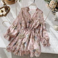 Sew Tshirt, Chiffon Floral Dress, French Dress, Floral Chiffon Dress, Fashion Tops Blouse, Chiffon Floral, Pink Chiffon, Floral Dresses Long, Pink Floral Dress