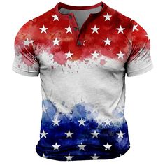 Season:Summer,Spring; Fabric:POLY; Sleeve Length:Short Sleeve; Look After Me:Machine wash; Gender:Men's; Style:Fashion,Athleisure; Elasticity:Micro-elastic; Tops Type:T shirt Tee; Occasion:Sports Outdoor,Street; Age Group:Adults; Fit Type:Tailored Fit; Pattern:Star,American US Flag; Neckline:Henley; Brand:OUKU; Listing Date:05/28/2024; Print Type:3D Print; Festival:American Independence Day Multicolor Sports T-shirt For Summer, Multicolor Summer Sports T-shirt, Summer Sports Events Short Sleeve Shirt, Summer Sports Shirt With Sublimation Print, Summer Sports Event Shirt With Letter Print, Red Sports T-shirt For Summer, Red Breathable Summer Tops, Patriotic Multicolor Short Sleeve T-shirt, Red Breathable Tops For Summer