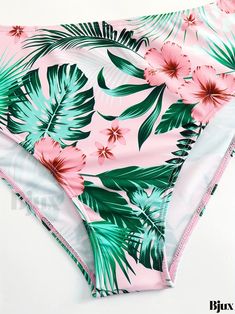 Bjux - Pink Tropical Floral Leaf Print Long Sleeve Swimsuit Set with High Waist Bottoms - Stretchy 2 Piece Bathing Suit Ideal for Beach, Pool, and Surfing Activities - Womens Swimwear and Clothing Sleeve Swimsuit, Pink Tropical, Long Sleeve Swimsuit, Swimsuit Set, High Waist Bottoms, Tropical Floral, Beach Pool, Leaf Print, Leaf Prints