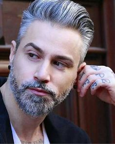 Cabelo masculino platinado  #hair #boy #haircut #fashion Ducktail Beard, Grey Beards, Silver Foxes, Beard Look, Beard Styles For Men, Hair Wax, Hair And Beard Styles, Beard Styles