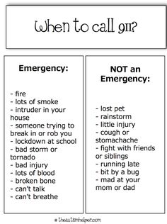 an emergency card with the words when to call