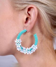 These floral beaded earrings are a show STOPPER & will keep those summer vibes going each time you wear them! 🌸 Length: 2" Spring Beach Flower Beaded Earrings, Blue Hoop Earrings For Spring, Trendy Hoop Earrings For Beach, Colorful Bead Earrings For Spring, Summer Vacation Hoop Earrings For Pierced Ears, Spring Earrings With Colorful Beads, Summer Beach Hoop Earrings, White Beaded Earrings For Summer, Flower Shaped Hoop Earrings For Summer Gifts