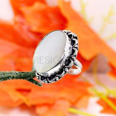 White Mother Of Pearl Stone Ring - Sterling Silver Ring - Designer Ring - Oxidized Sterling Silver - Oval Boho Ring - Handmade Ring 》D E T A I L S《 ✦Metal : 925 Sterling Silver ✦Weight : 9.13 Gram Approx ✦Gemstone : Natural Mother Of Pearl ✦Stone Size : 24 x 20 MM Approx ❣❣ Handmade Item ❣❣ **This ring is Made To Order** 》G EM S T O N E D E T A I L《 **Gemstone structure may vary from the image as two gemstones do not have the same structure** If you want to see the picture of gemstone, then feel Classic Handmade Oval Moonstone Ring, Unique White Oval Cabochon Rings, Handmade Oval Opal Ring For Anniversary, White Oval Adjustable Rings, Untreated Oval Ring For Anniversary, Adjustable White Oval Rings, Unique White Oval Moonstone Ring, Handmade Oval White Opal Ring, Handmade White Oval Opal Ring