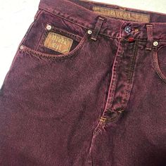 "Durango burgundy straight leg jeans made in Italy in the 90s, brand new and unworn from deadstock in mint condition. Made in Italy to the highest quality standards, with plenty of strong stitchings, Embroidered branding on the back pocket and the model name on a jacquard label on the front \"coins\"'pocket. Beautiful wash that looks like the denim was dyed in both burgundy and black and then the black was washed off just leaving some slight, vibrant shades. New and unworn from deadstock in mint condition. RRP 145€ Special price 98€" Casual Burgundy Straight Leg Jeans, Burgundy Straight Leg Cotton Jeans, Burgundy Cotton Straight Leg Jeans, Burgundy Levis, Dyed Jeans, Dye Jeans, Burgundy Jeans, Long Sleeve Polo Shirt, The 90s