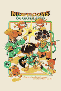 an advertisement for mushroom bros with cartoon characters on the front and back side of it