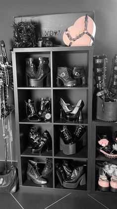 inst @xhookerx Goth Closet, Gothic Home Decor Ideas, Goth Heels, Outfits Gothic, Witch Hut, Egirl Style, Goth Boots, Gothic Boots