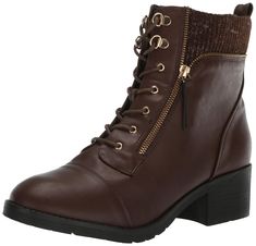 PRICES MAY VARY. Key Features Include: - Round toe ankle boot - Wide width fit - Lightly padded Cloudwalkers insole - Side zipper closure - Lace up front - Faux leather finish - Marle knit ankle accent with faux zipper reveal detail - Block heel Boot Fashion, Boot Shoes, Leather Finish, Wide Boots, Ankle Bootie, Brown Boots, Boot Shoes Women, Ankle Booties, Side Zipper