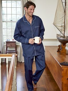 The Personalized Fit Of a Drawstring Waist Meets the Comfort Of Breathable Cotton Pjs For Men, Cotton Pjs, Classic Pajamas, Night Shirt, Sleep Comfortably, Easy Wear, Popular Style, Drawstring Waist, Pajama Set