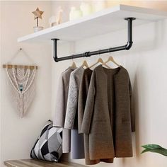 BueDeHai Heavy Duty Clothes Rack, Wall Mounted Garment Rack,36'' Industrial Pipe Clothes Hanging Rod for Laundry Room We highly recommend you to use this Clothing Hanging Rack, heavy duty coat rack made of high quality iron pipe, strong and durable.Industrial Pipe Clothes Hanging Rod creates extra storage space, effortlessly and instantly organizes messy items in a neat and tidy manner, wall mounted coat racks don't need to spend time folding clothes, easy to reach. Don't hesitate, our quality w Black Clothing Rack, Clothes Dryer Rack, Closet Interior, Pipe Clothes Rack, Closet Clothes Storage, Closet Rods, Heavy Duty Clothes Rack, Hanging Clothes Racks, Garment Rack