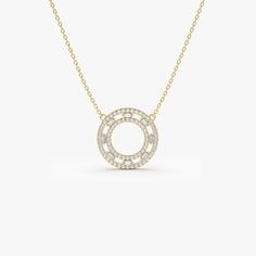 "Diamond Necklace 14k Gold / 14k Full Circle Baguette & Round Diamond Necklace by Ferkos Fine Jewelry * Made to Order * Gold Kt: 14K (also available in 18K) * Available Gold Color: Rose Gold, Yellow Gold, White Gold * Length & Width: 15 x 15 MM * Round Diamond: 68 Pcs 1.0MM * Baguette Diamond: 8 Pcs 2.25x 1.25MM * Diamond Carat Weight: 0.44 ctw * Diamond Color-Clarity: G Color VS/SI Clarity If you have any additional questions about this ring, just hit the \"Message Ferko\" button and we will get back to you within a few hours. ▶ See more of our Diamond Necklace - http://etsy.me/2mqa6O1 ▶ See our storefront here - http://etsy.me/2lUcVnH  ▶ All store sections here * Diamond Rings - http://etsy.me/2lwKUl8 * Diamond Earrings - http://etsy.me/2lyqVBP * Diamond Necklace - http://etsy.me/2mqa6O1 Round Diamond Necklace, Diamond Circle Pendant, Moissanite Necklace, Gold Armband, Circle Pendant Necklace, Circle Diamond, Bridal Bands, Jewelry Images, Diamond Carat