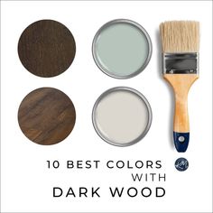 Colors, including gray, beige, greige, and blue-green to update and coordinate with dark wood trim, cabinets, flooring, and furniture. 

Learn which colors go with your dark wood with Kylie M Interiors, online paint color expert

#beige #darkwood #homeupdate #diy Trim Cabinets, Taupe Paint Colors, Warm Gray Paint, Revere Pewter Benjamin Moore, Tan Paint, Taupe Paint