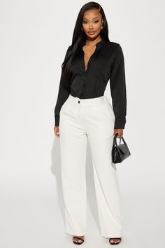 Available In Ivory. Trouser Pant High Rise Button & Zipper Closure Elastic Waist Back Belt Loops Hand Pockets Wide Leg Non Stretch 97% Polyester 3% Spandex Imported | Work It Out Trouser Pant in Ivory size XL by Fashion Nova Corporate Baddie, Business Professional Outfits, Mommy Outfits, Work Wear Outfits, Fashion Nova Outfits, Business Outfits Women, Fashion Business Casual