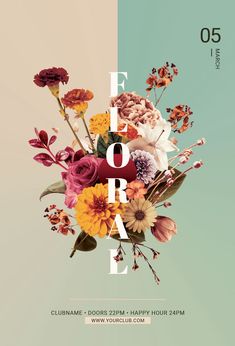 a poster with flowers and the words flora on it