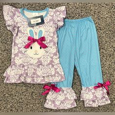 New With Tag Size 2t 95% Cotton, 5% Spandex Boutique 423 Brand Ruffle Outfit, Kids Boutique, Matching Sets, Blue Purple, Blue And Purple, Kids Shop, Color Blue, Spandex, Boutique