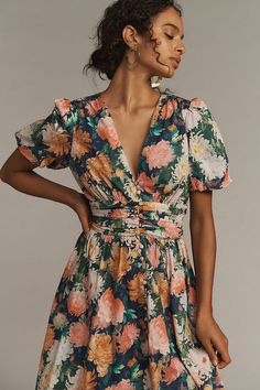 The Katerina Button-Front Dress Bohemian V-neck Dress With Buttons, Button-up Cotton Floral Print Dress, Multicolor Bohemian Button-up Dress, Floral Print Button-up Dress For Daywear, Anthropologie Summerset Dress, Button Front Dress, Dress Home, Button Dress, Black Button