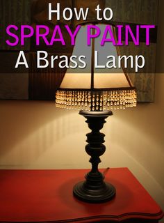 a lamp that is on top of a red rug with the words how to spray paint a brass lamp