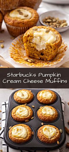 pumpkin cream cheese muffins in a muffin tin