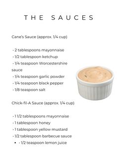 the sauces list is shown with instructions for how to make it